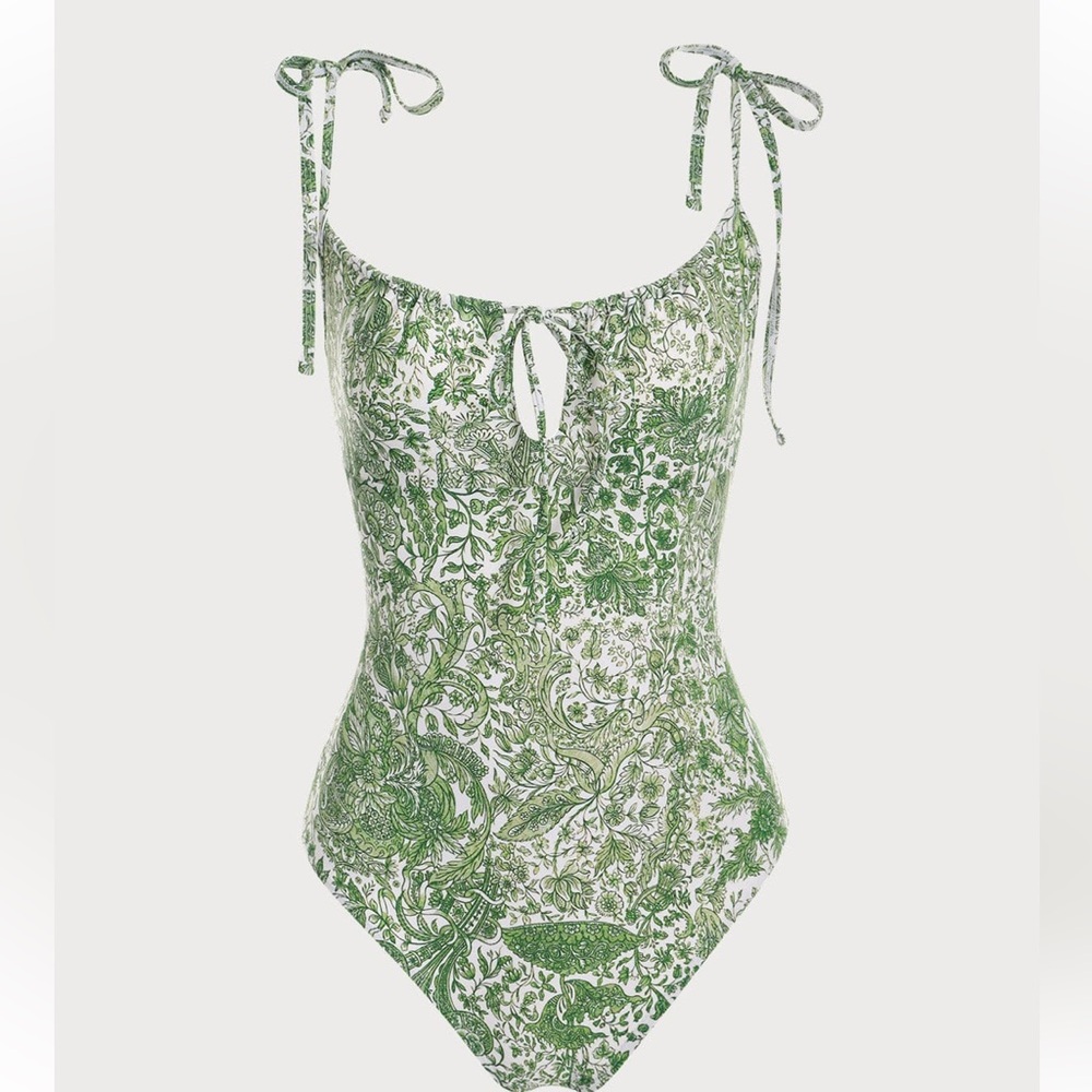 Berlook Retro Floral Drawstring Ruched One-Piece Swimsuit